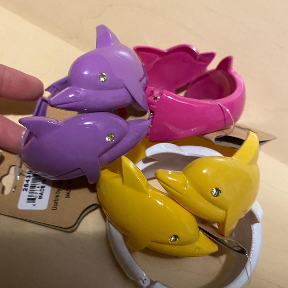 4 opal dolphin bangle bracelet beach pool trend set lot bundle pink yellow white